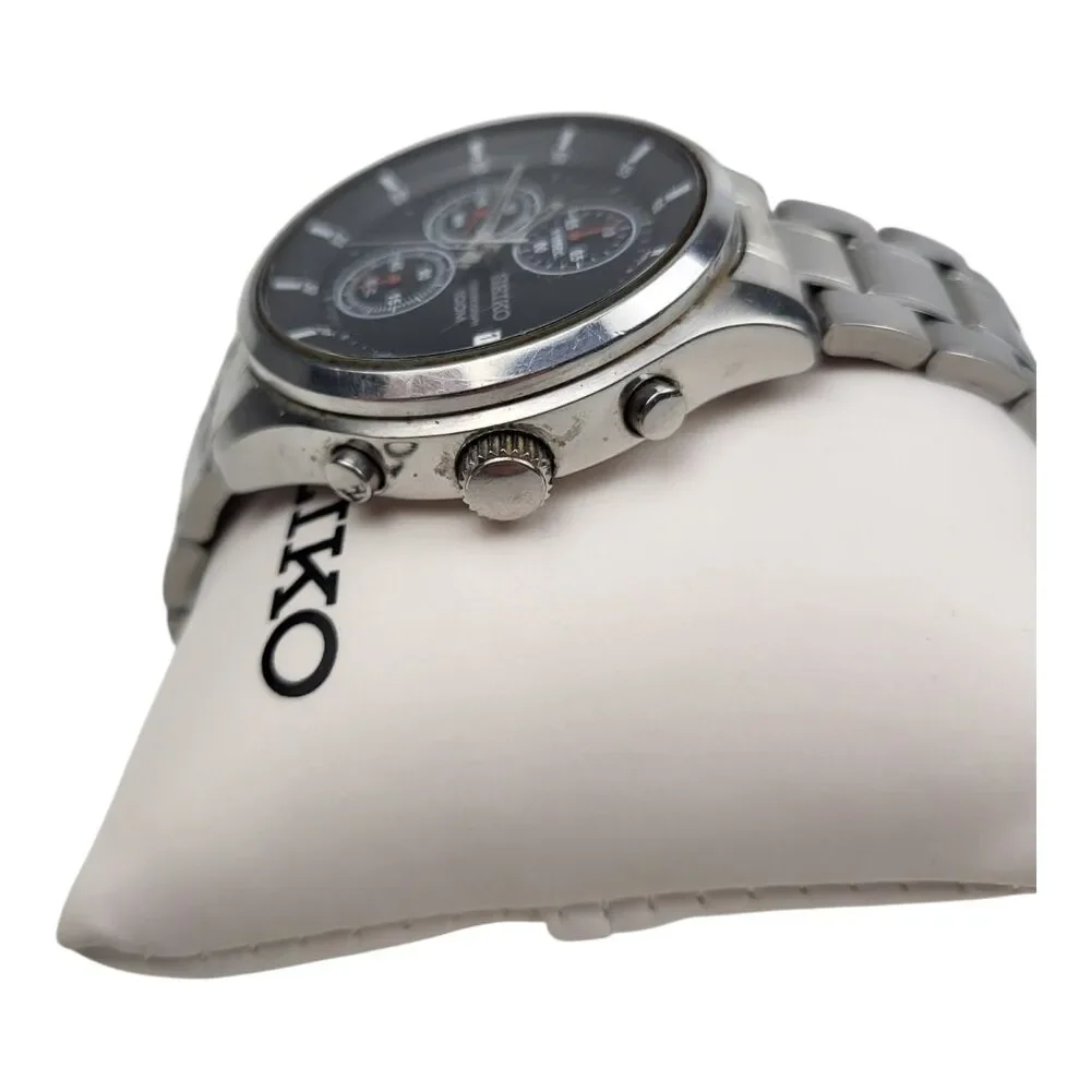 Seiko Chronograph Watch 4T57-00B0 Quartz Black Face Stainless Steel Band Working